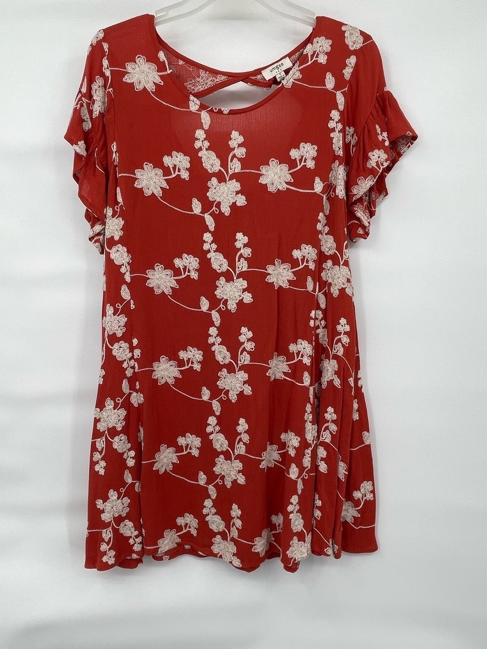 Umgee orange white floral embroidered tunic dress